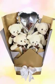 Sole Sevgiliye Özel Dore-Gümüş Konsept Balonlu Romantik Peluş Ayıcık Buketi - 5