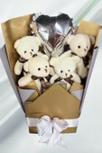 Sole Sevgiliye Özel Dore-Gümüş Konsept Balonlu Romantik Peluş Ayıcık Buketi - 3