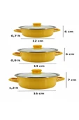 Lüks Emaye 6 Parça Mini Tencere Seti 12/14/16 Cm Sarı KR137-C - 3
