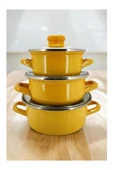 Lüks Emaye 6 Parça Mini Tencere Seti 12/14/16 Cm Sarı KR137-C - 2