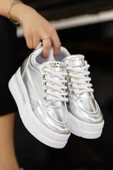 Granes Kadın Gümüş Cilt Gizli Topuk Sneaker - 3