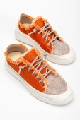 Neva Taşlı Düz Taban Kadın Turuncu Kot Sneakers - 3