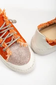 Neva Taşlı Düz Taban Kadın Turuncu Kot Sneakers - 4