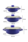 Lüks Emaye 6 Parça Mini Tencere Seti 12/14/16 Cm Mavi KR072-C - 3