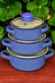 Lüks Emaye 6 Parça Mini Tencere Seti 12/14/16 Cm Mavi KR072-C - 1