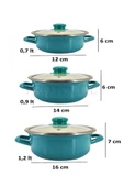 Lüks Emaye 6 Parça Mini Tencere Seti 12/14/16 Cm Turkuaz KR322-C - 3