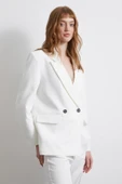Klasik Poliviskon Ceket Ekru - 4