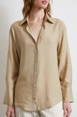 Kraşlı Saten Gömlek Bej thumbnail 5