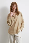 Kraşlı Saten Gömlek Bej thumbnail 3