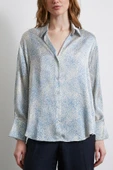 V Yaka Desenli Saten Gömlek Mavi thumbnail 2
