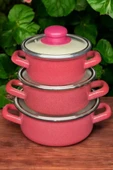 Lüks Emaye 6 Parça Mini Tencere Seti 12/14/16 Cm Kırmızı KR179-C - 1