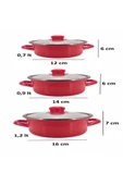 Lüks Emaye 6 Parça Mini Tencere Seti 12/14/16 Cm Kırmızı KR179-C - 3