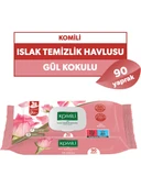 Komili Islak Havlu Mendil 90 Yaprak Gül Kokulu (36 Lı Set) Pratik Kapaklı (3240 Yaprak) - 3