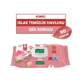 Komili Islak Havlu Mendil 90 Yaprak Gül Kokulu (2 Li Set) Pratik Kapaklı (180 Yaprak) thumbnail 3