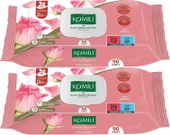 Komili Islak Havlu Mendil 90 Yaprak Gül Kokulu (2 Li Set) Pratik Kapaklı (180 Yaprak) - 1