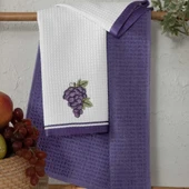 Maxstyle Pamuk Mutfak Havlusu Üzüm 2'Li Beyaz-Mor 40x60cm - 2