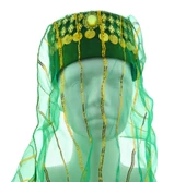 Tüllü Paralı Taşlı Kadın Yeşil Yöresel Fes Başlık 9 cm - 4