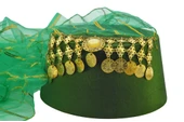 Tüllü Paralı Taşlı Kadın Yeşil Yöresel Fes Başlık 9 cm - 3