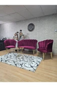 Gold Kaplama Tel Ayak Bordo Döşeme Papatya Çay Seti Koltuk Takımı , Balkon, Salon, Ofis, Cafe Koltuk Takımı - 6