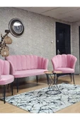 Siyah Boyalı Tel Ayak Pembe Döşeme Papatya Çay Seti Koltuk Takımı , Balkon, Salon, Ofis, Cafe Koltuk Takımı - 5