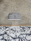 Kare Beyaz  Boyalı Pota - Gri Babyface Kumaş  Puf , Bench , Puf Oturak , Bench , Ayak Ucu Oturak , Tabure , Makyaj Oturak thumbnail 2