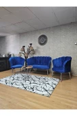 Krom Kaplama Sivriltme Ayak Mavi Döşeme Papatya Çay Seti Koltuk Takımı , Balkon, Salon, Ofis, Cafe Koltuk Takımı - 6
