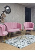 Gold Kaplama Tel Ayak Pembe Döşeme Papatya Çay Seti Koltuk Takımı , Balkon, Salon, Ofis, Cafe Koltuk Takımı - 7
