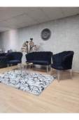 Krom Tel Ayak Siyah Döşeme Papatya Çay Seti Koltuk Takımı , Balkon, Salon, Ofis, Cafe Koltuk Takımı - 6
