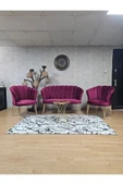 Gold Kaplama Tel Ayak Bordo Döşeme Papatya Çay Seti Koltuk Takımı , Balkon, Salon, Ofis, Cafe Koltuk Takımı - 1