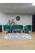 Beyaz Boyalı Tel Ayak Yeşil Döşeme Papatya Çay Seti Koltuk Takımı , Balkon, Salon, Ofis, Cafe Koltuk Takımı - 1