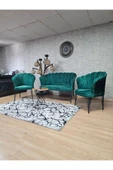 Siyah Boyalı Tel Ayak Yeşil Döşeme Papatya Çay Seti Koltuk Takımı , Balkon, Salon, Ofis, Cafe Koltuk Takımı - 6