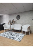 Beyaz Boyalı Sivriltme Ayak Krem Döşeme Papatya Çay Seti Koltuk Takımı , Balkon, Salon, Ofis, Cafe Koltuk Takımı - 6