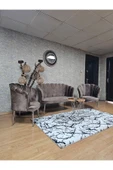 Siyah Boyalı Sivriltme Ayak Kahverengi Döşeme Papatya Çay Seti Koltuk Takımı , Balkon, Salon, Ofis, Cafe Koltuk Takımı - 4