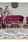 Krom Tel Ayak Bordo Döşeme Papatya Çay Seti Koltuk Takımı , Balkon, Salon, Ofis, Cafe Koltuk Takımı - 2
