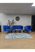 Gold Kaplama Sivriltme Ayak Mavi Döşeme Papatya Çay Seti Koltuk Takımı , Balkon, Salon, Ofis, Cafe Koltuk Takımı thumbnail 1