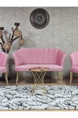 Gold Kaplama Tel Ayak Pembe Döşeme Papatya Çay Seti Koltuk Takımı , Balkon, Salon, Ofis, Cafe Koltuk Takımı - 2