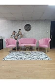 Gold Kaplama Tel Ayak Pembe Döşeme Papatya Çay Seti Koltuk Takımı , Balkon, Salon, Ofis, Cafe Koltuk Takımı - 1