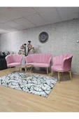 Gold Kaplama Tel Ayak Pembe Döşeme Papatya Çay Seti Koltuk Takımı , Balkon, Salon, Ofis, Cafe Koltuk Takımı - 8