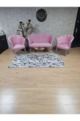 Krom Tel Ayak Pembe Döşeme Papatya Çay Seti Koltuk Takımı , Balkon, Salon, Ofis, Cafe Koltuk Takımı - 5