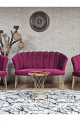 Gold Kaplama Tel Ayak Bordo Döşeme Papatya Çay Seti Koltuk Takımı , Balkon, Salon, Ofis, Cafe Koltuk Takımı - 2