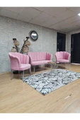 Krom Tel Ayak Pembe Döşeme Papatya Çay Seti Koltuk Takımı , Balkon, Salon, Ofis, Cafe Koltuk Takımı - 6