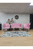 Siyah Boyalı Tel Ayak Pembe Döşeme Papatya Çay Seti Koltuk Takımı , Balkon, Salon, Ofis, Cafe Koltuk Takımı - 1