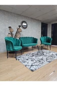 Siyah Boyalı Tel Ayak Yeşil Döşeme Papatya Çay Seti Koltuk Takımı , Balkon, Salon, Ofis, Cafe Koltuk Takımı - 4
