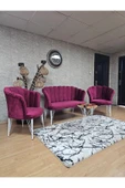 Beyaz Boyalı Tel Ayak Bordo Döşeme Papatya Çay Seti Koltuk Takımı , Balkon, Salon, Ofis, Cafe Koltuk Takımı thumbnail 4