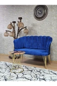 İkili Gold Kaplama  Tel Ayak Mavi Döşeme Papatya Çay Seti Koltuk Takımı , Balkon, Salon, Ofis, Cafe Koltuk Takımı - 3