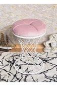 Yuvarlak Beyaz Boyalı Pota -Pembe Babyface Kumaş  Puf , Bench , Puf Oturak , Bench , Ayak Ucu Oturak , Tabure , Makyaj Oturak - 1