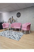 Beyaz Boyalı Sivriltme Ayak Pembe Döşeme Papatya Çay Seti Koltuk Takımı , Balkon, Salon, Ofis, Cafe Koltuk Takımı - 6