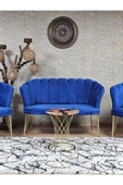 Gold Kaplama Tel Ayak Mavi Döşeme Papatya Çay Seti Koltuk Takımı , Balkon, Salon, Ofis, Cafe Koltuk Takımı - 2