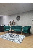 Siyah Boyalı Sivriltme Ayak Yeşil Döşeme Papatya Çay Seti Koltuk Takımı , Balkon, Salon, Ofis, Cafe Koltuk Takımı - 6