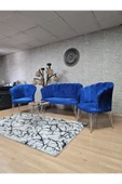 Krom Tel Ayak Mavi Döşeme Papatya Çay Seti Koltuk Takımı , Balkon, Salon, Ofis, Cafe Koltuk Takımı thumbnail 6